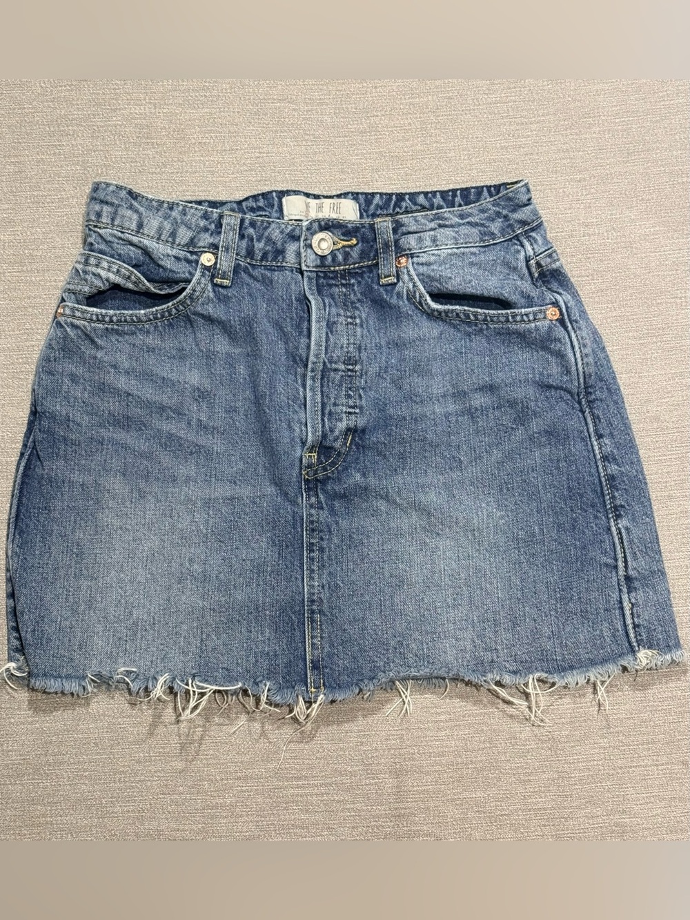 We The Free Blue Denim Mini Skirt with Distressed Hem Size 25